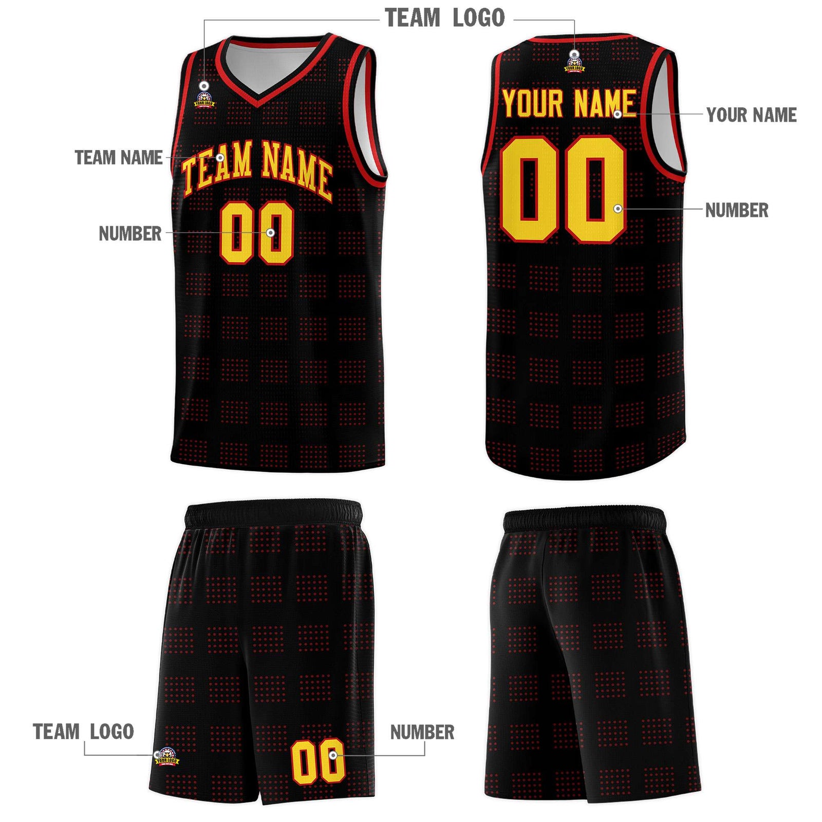 Custom Black Red Trailblazer Dot Pattern Sports Uniform Basketball Jersey