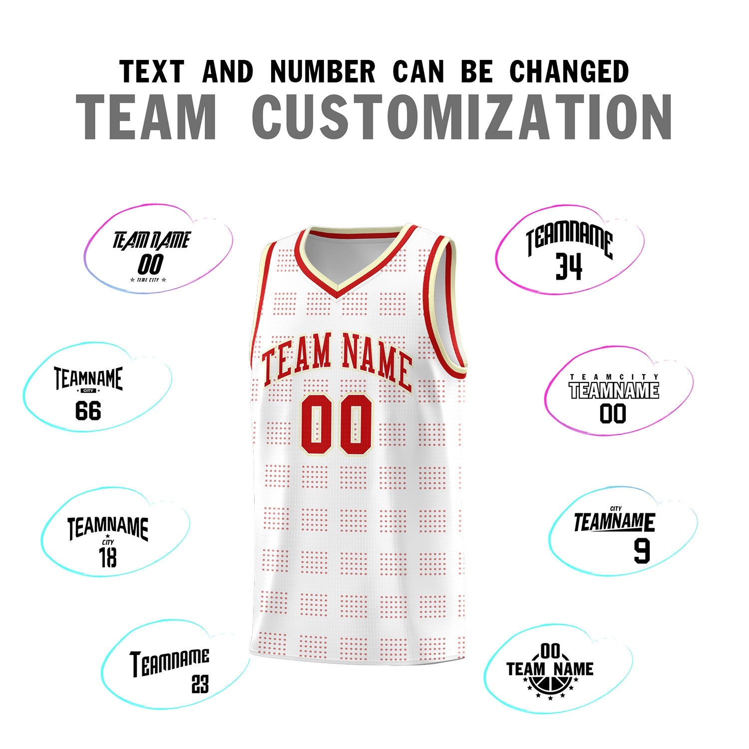Custom White Red Trailblazer Dot Pattern Sports Uniform Basketball Jersey