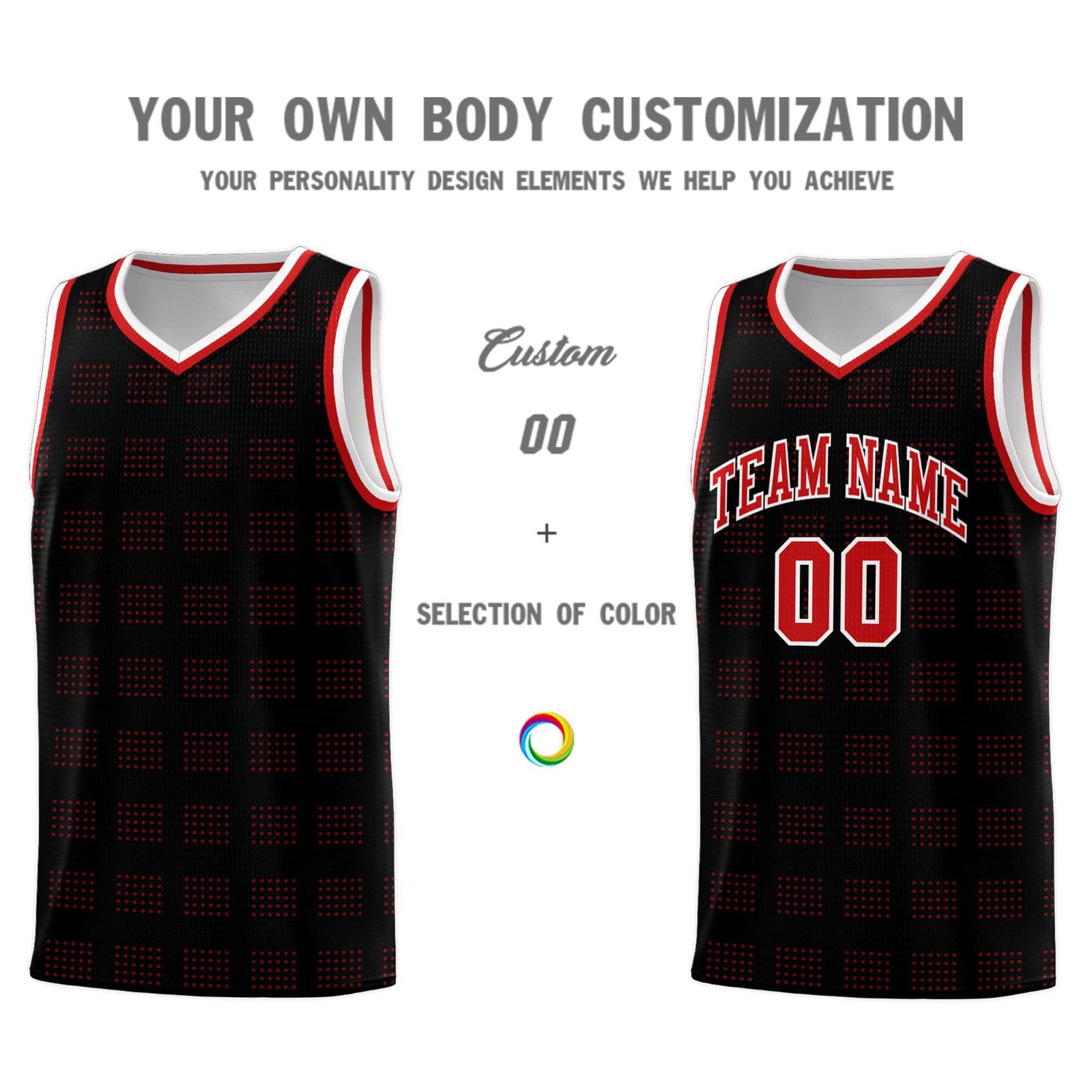Custom Black Red Trailblazer Dot Pattern Sports Uniform Basketball Jersey