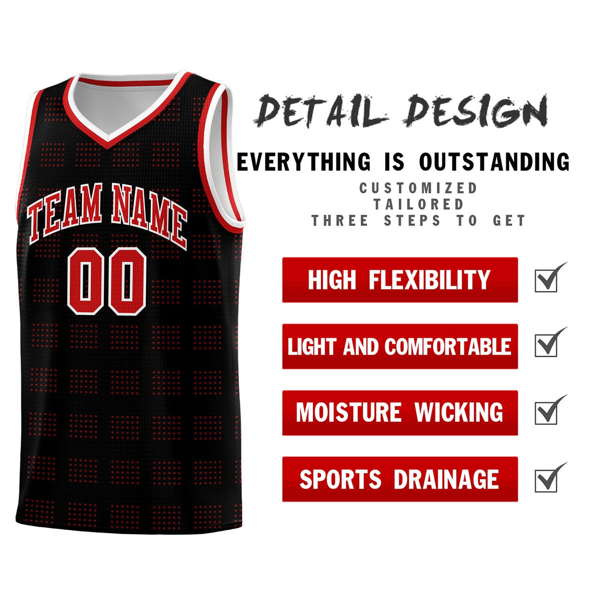 Custom Black Red Trailblazer Dot Pattern Sports Uniform Basketball Jersey