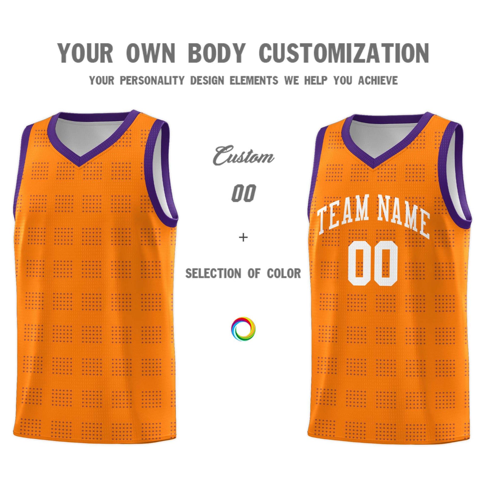 Custom Orange Purple Trailblazer Dot Pattern Sports Uniform Basketball Jersey