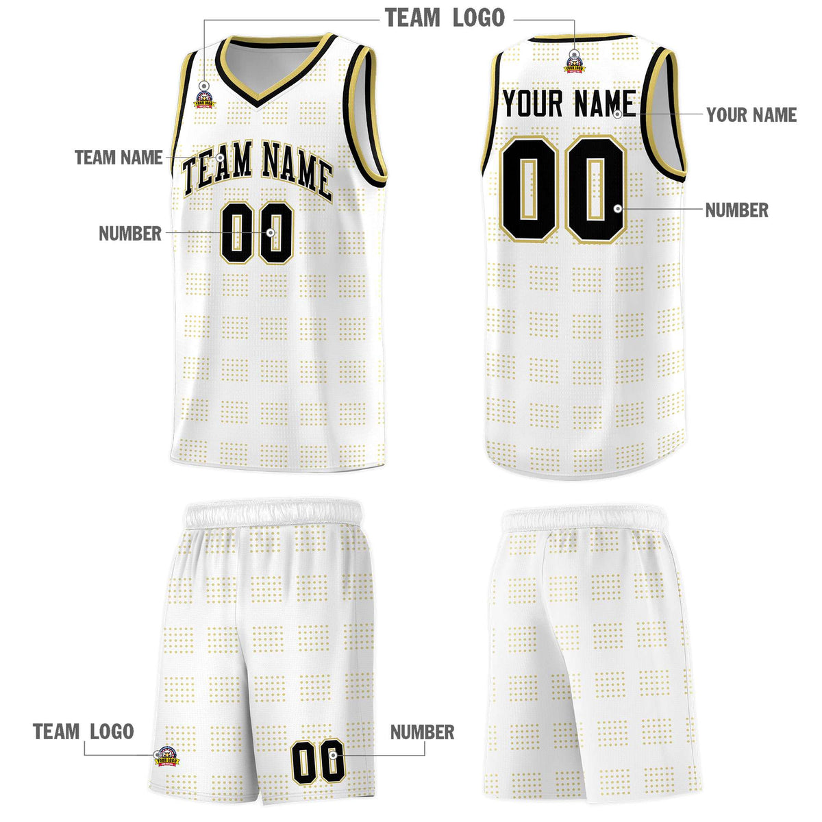 Custom White Old Gold Trailblazer Dot Pattern Sports Uniform Basketball Jersey