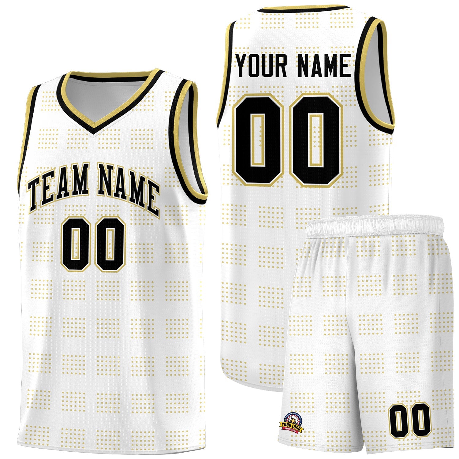Custom White Old Gold Trailblazer Dot Pattern Sports Uniform Basketball Jersey