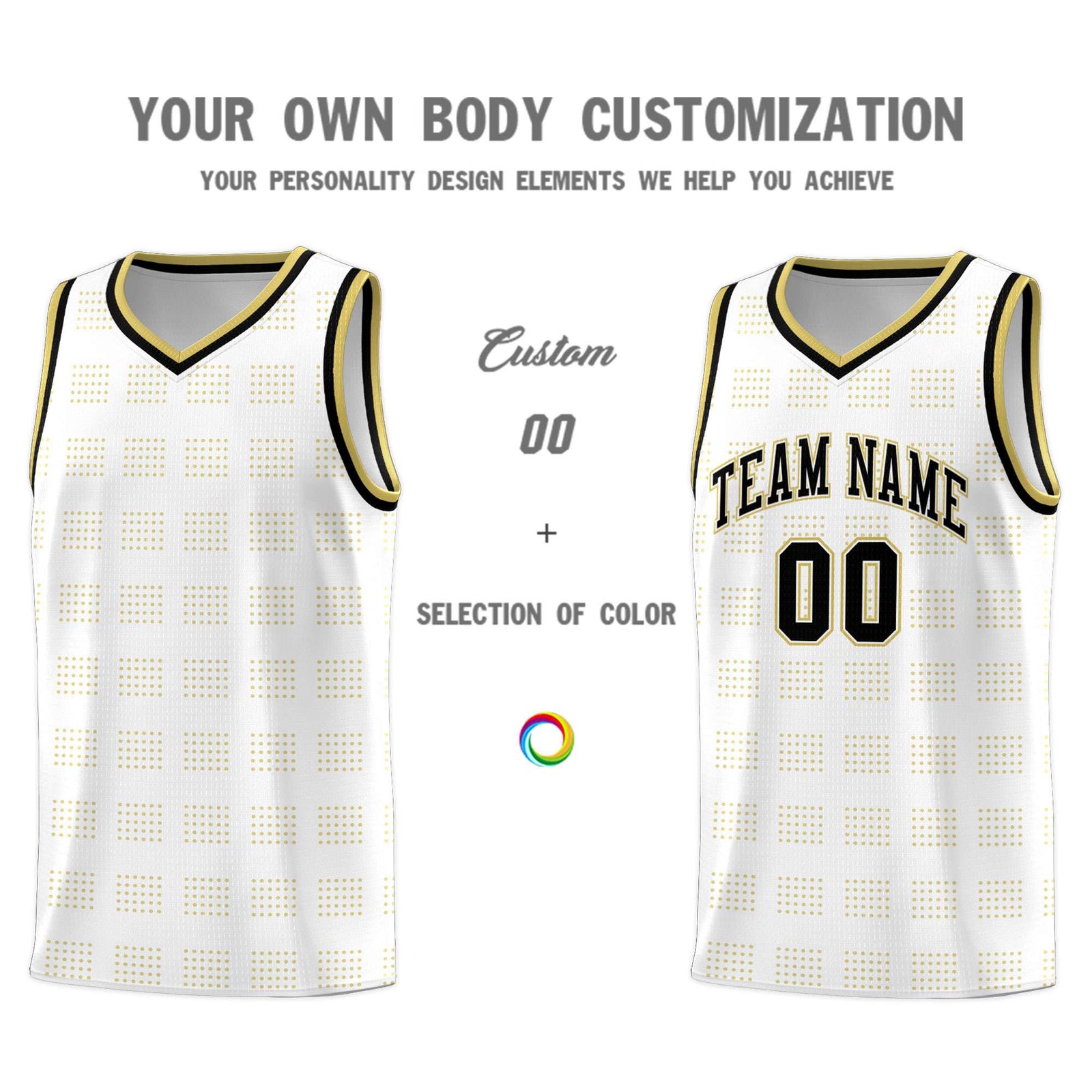 Custom White Old Gold Trailblazer Dot Pattern Sports Uniform Basketball Jersey