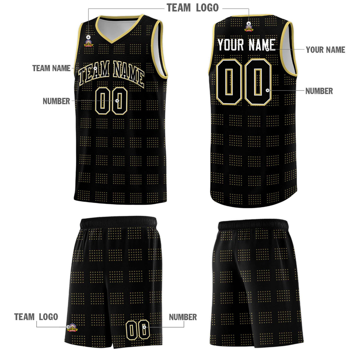 Custom Black Old Gold Trailblazer Dot Pattern Sports Uniform Basketball Jersey
