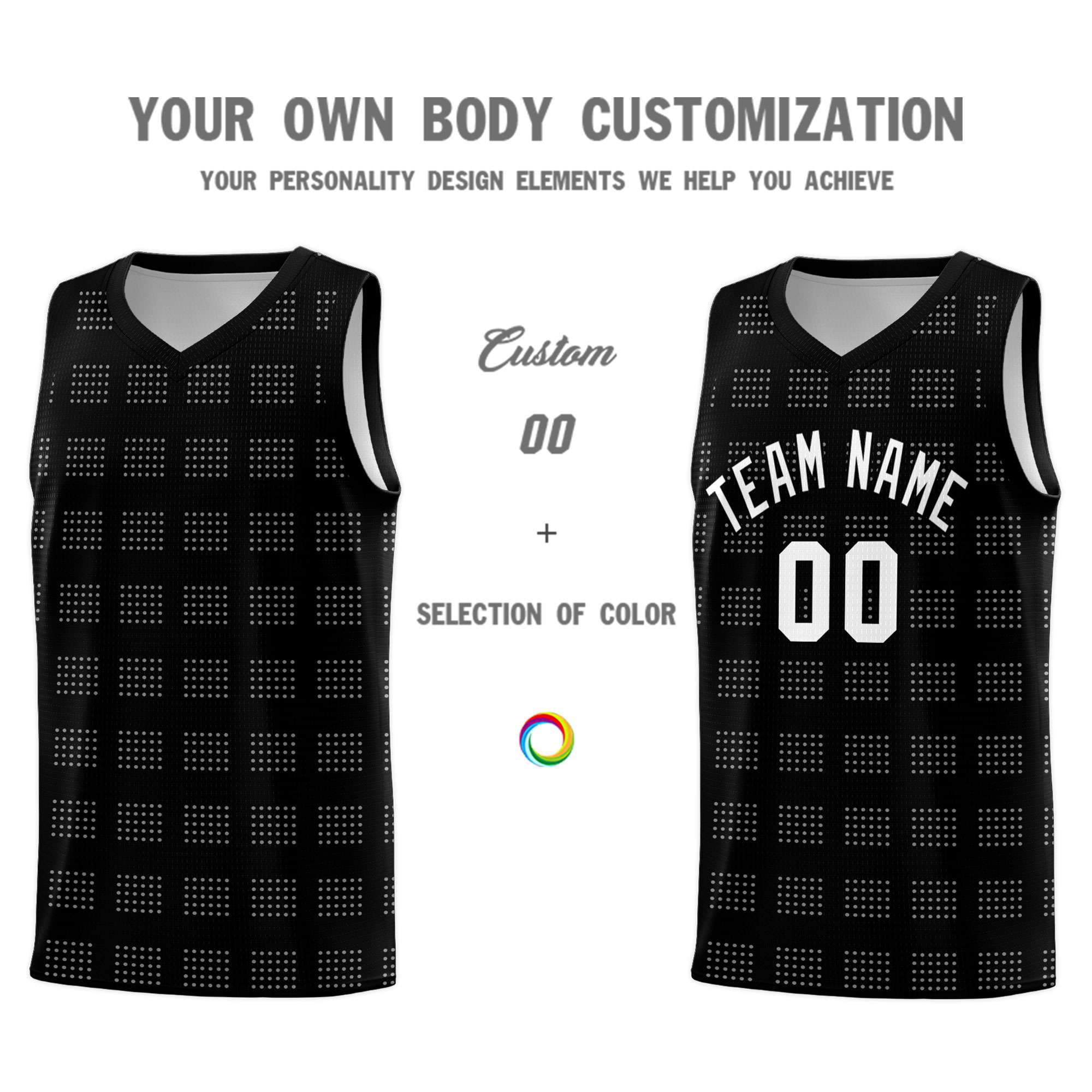 Custom Black White Trailblazer Dot Pattern Sports Uniform Basketball Jersey