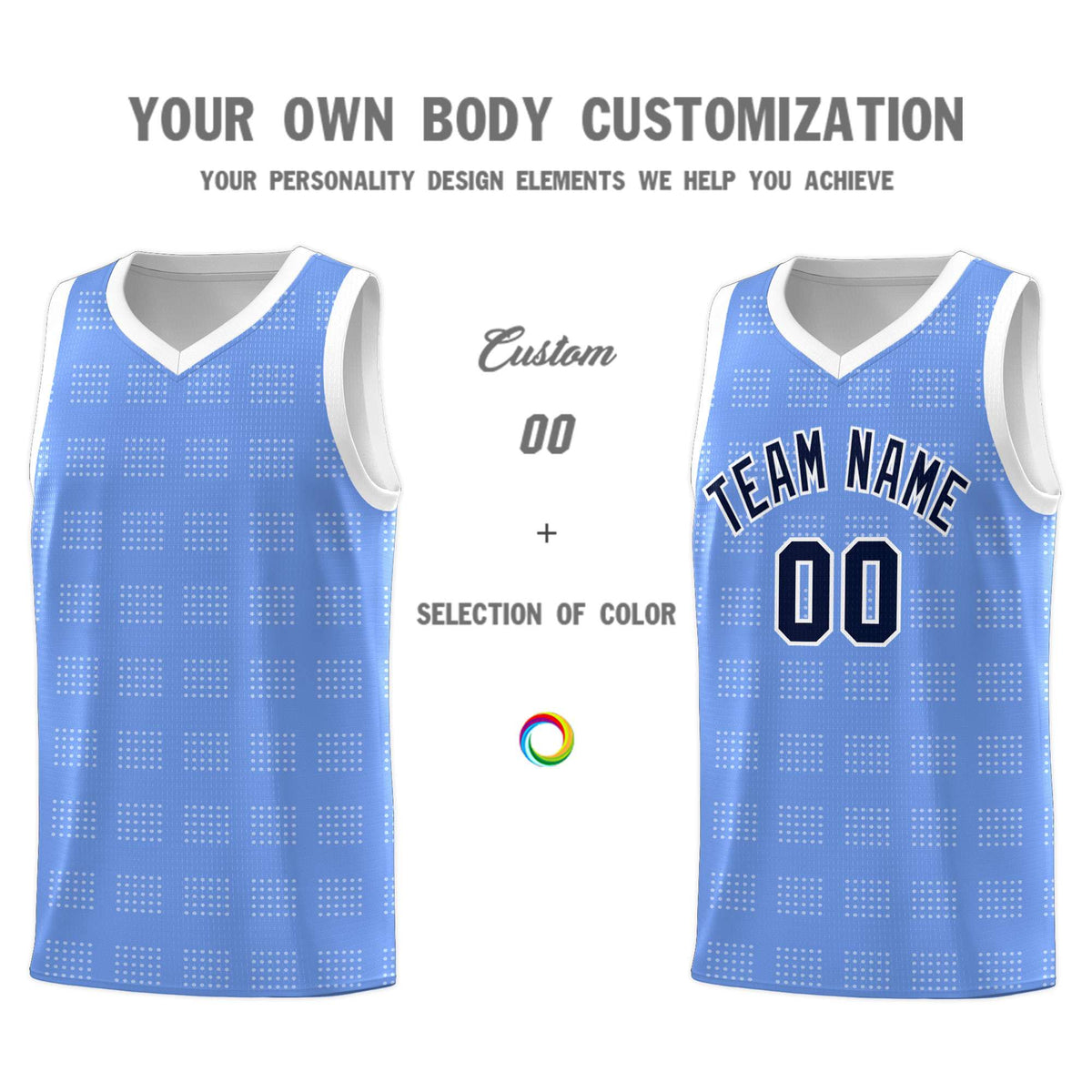 Custom Light Blue White Trailblazer Dot Pattern Sports Uniform Basketball Jersey