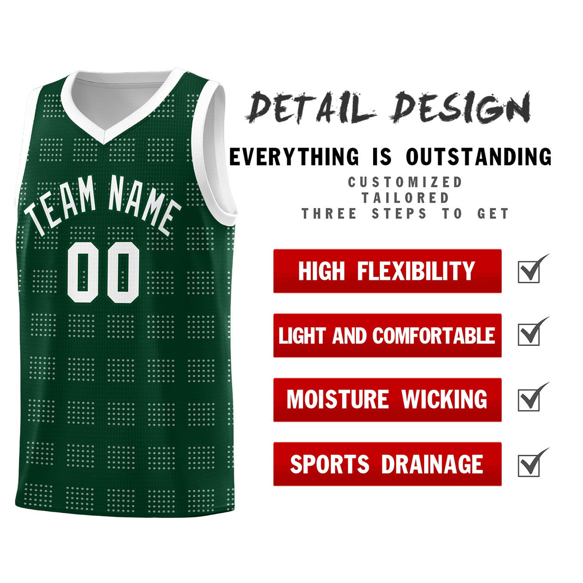 Custom Hunter Green White Trailblazer Dot Pattern Sports Uniform Basketball Jersey