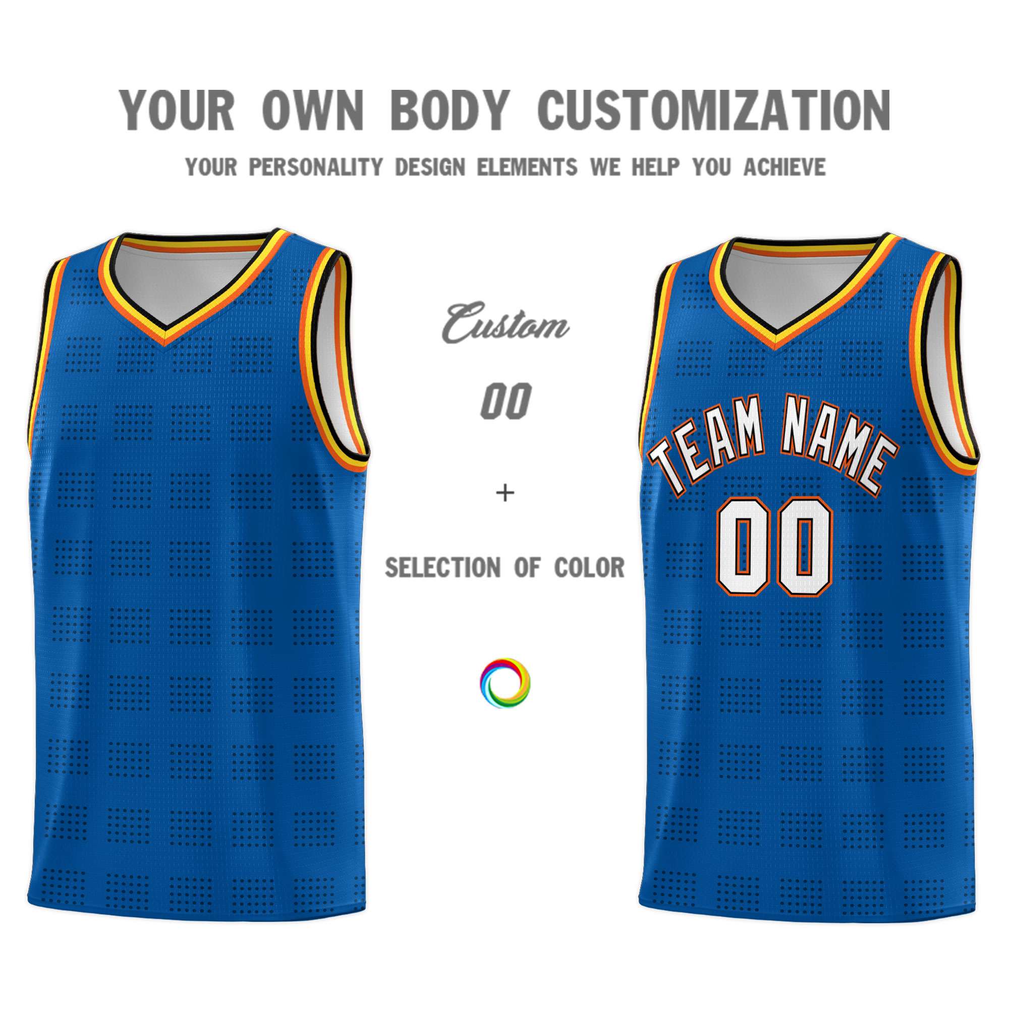 Custom Royal Black Trailblazer Dot Pattern Sports Uniform Basketball Jersey