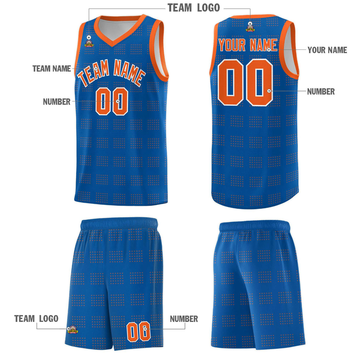 Custom Royal Orange Trailblazer Dot Pattern Sports Uniform Basketball Jersey