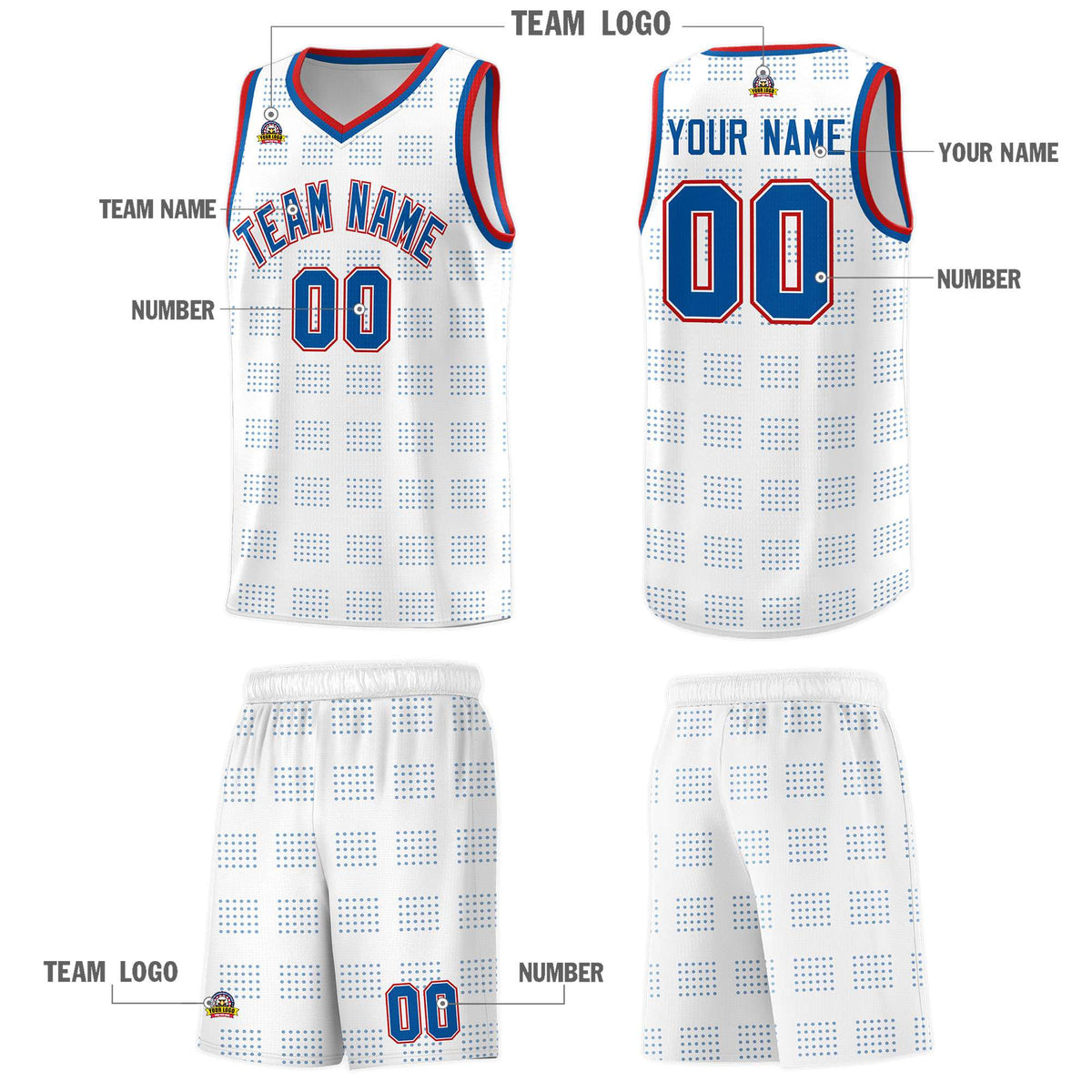 Custom White Royal Trailblazer Dot Pattern Sports Uniform Basketball Jersey