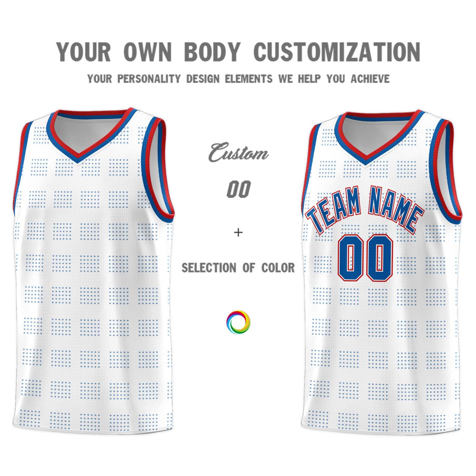 Custom White Royal Trailblazer Dot Pattern Sports Uniform Basketball Jersey