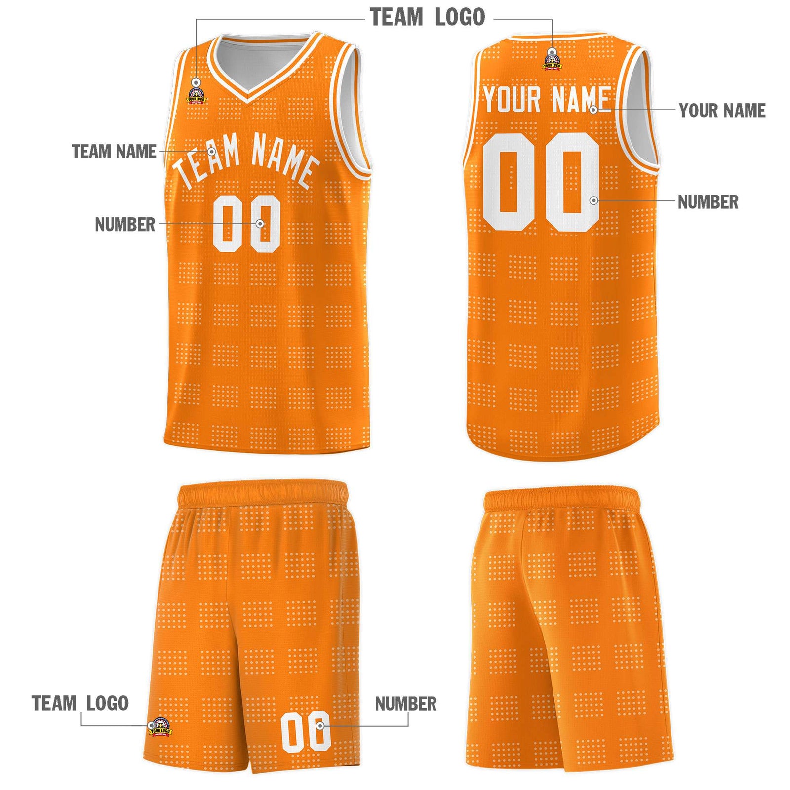Custom Orange White Trailblazer Dot Pattern Sports Uniform Basketball Jersey