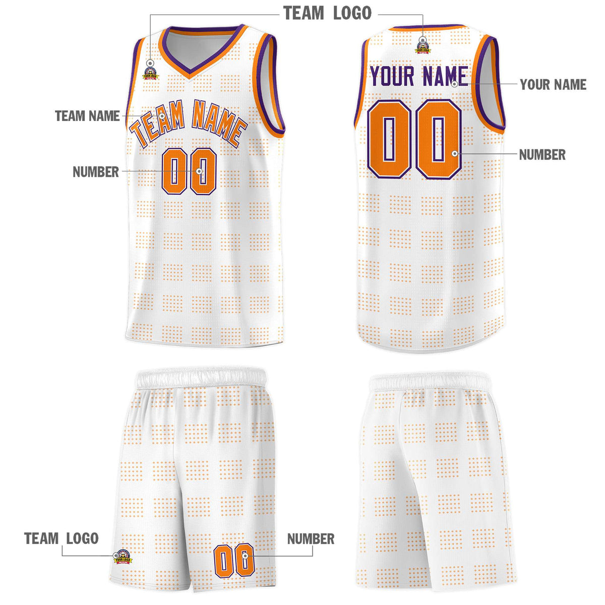 Custom White Orange Trailblazer Dot Pattern Sports Uniform Basketball Jersey