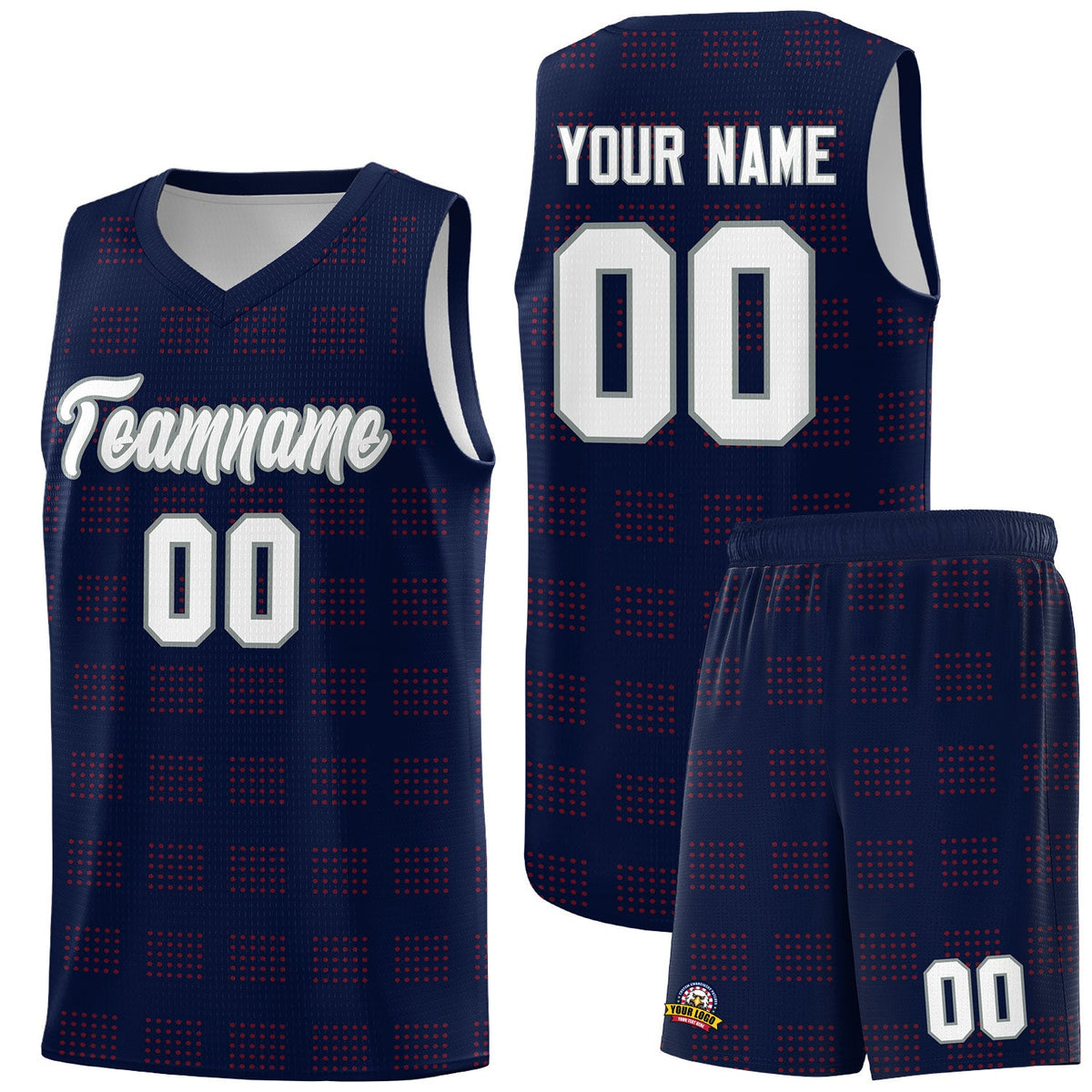 Custom Navy Red Trailblazer Dot Pattern Sports Uniform Basketball Jersey
