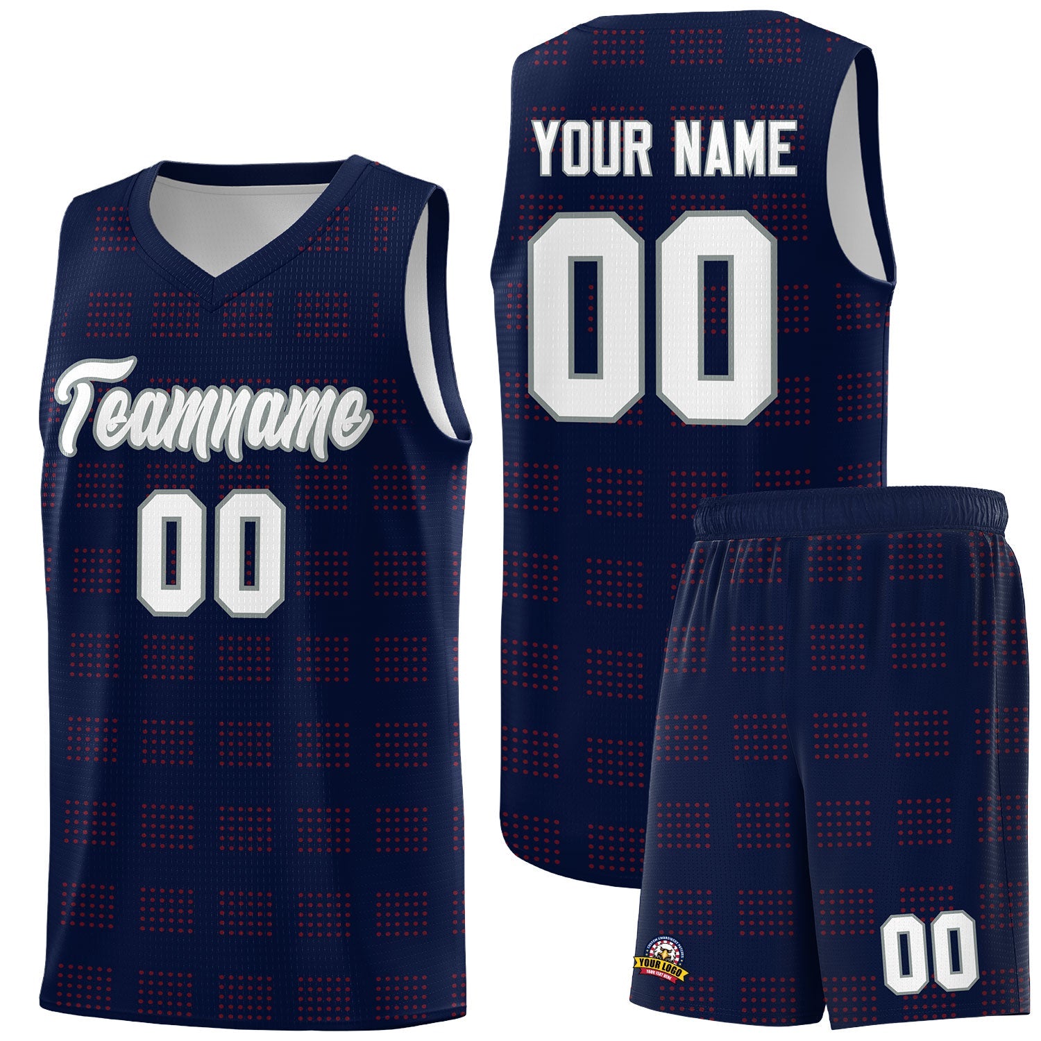 Custom Navy Red Trailblazer Dot Pattern Sports Uniform Basketball Jersey