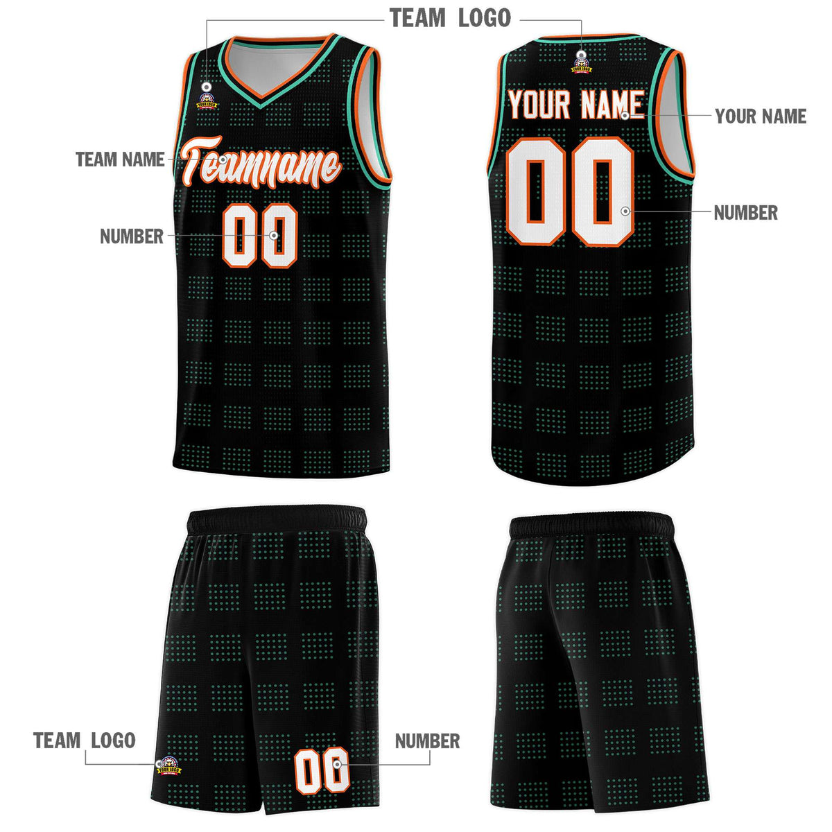 Custom Black Bright Green Trailblazer Dot Pattern Sports Uniform Basketball Jersey