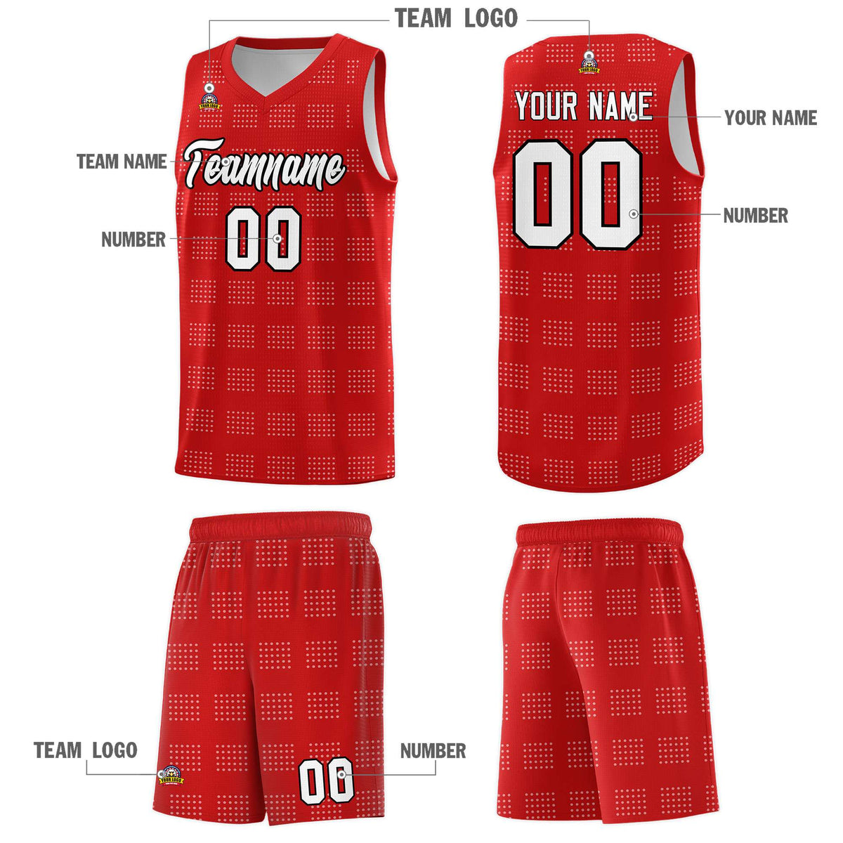 Custom Red White Trailblazer Dot Pattern Sports Uniform Basketball Jersey