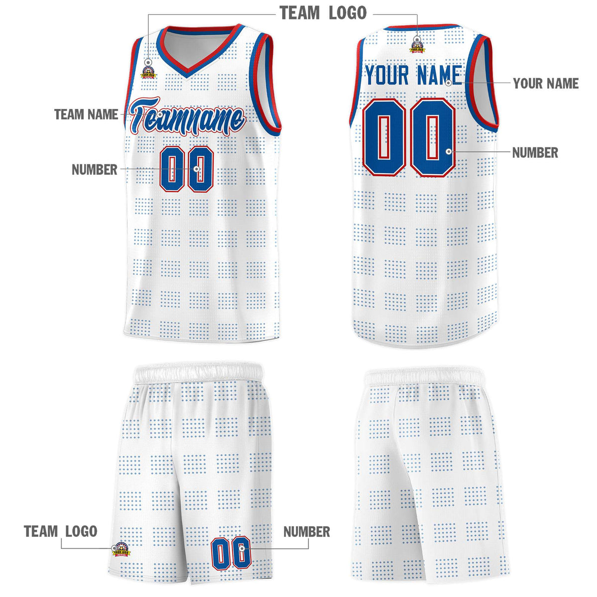 Custom White Royal Trailblazer Dot Pattern Sports Uniform Basketball Jersey