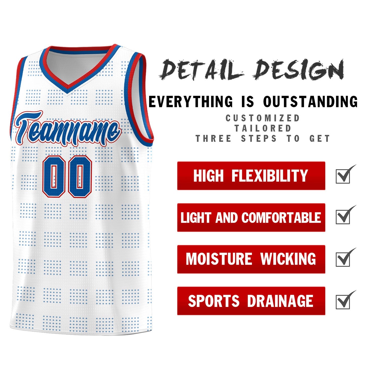 Custom White Royal Trailblazer Dot Pattern Sports Uniform Basketball Jersey