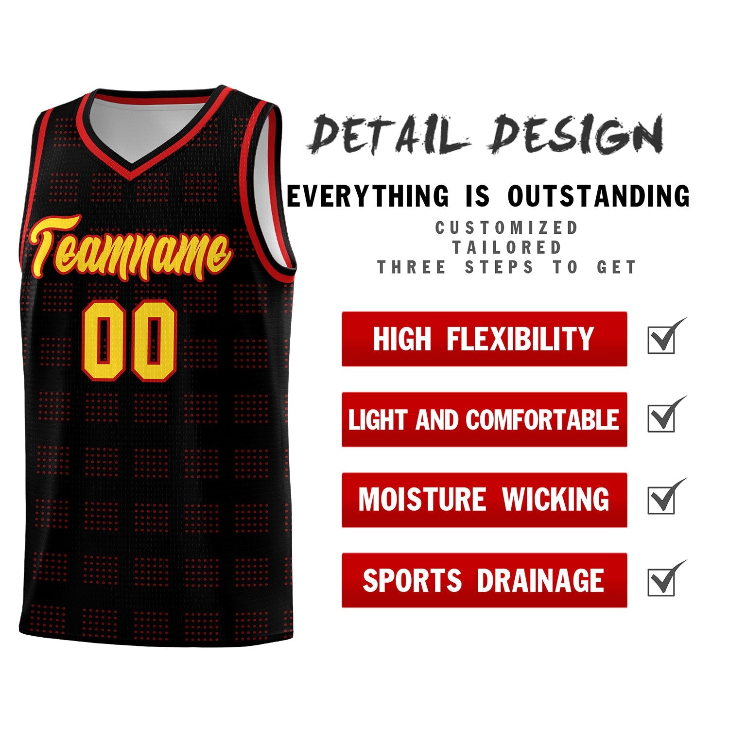 Custom Black Red Trailblazer Dot Pattern Sports Uniform Basketball Jersey
