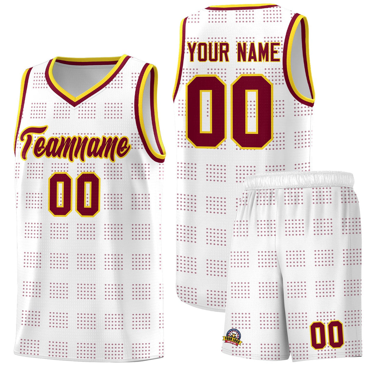 Custom White Crimson Trailblazer Dot Pattern Sports Uniform Basketball Jersey