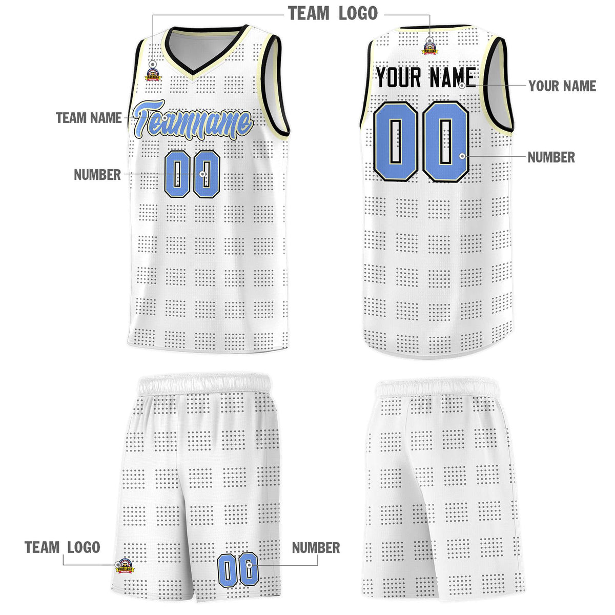 Custom White Black Trailblazer Dot Pattern Sports Uniform Basketball Jersey