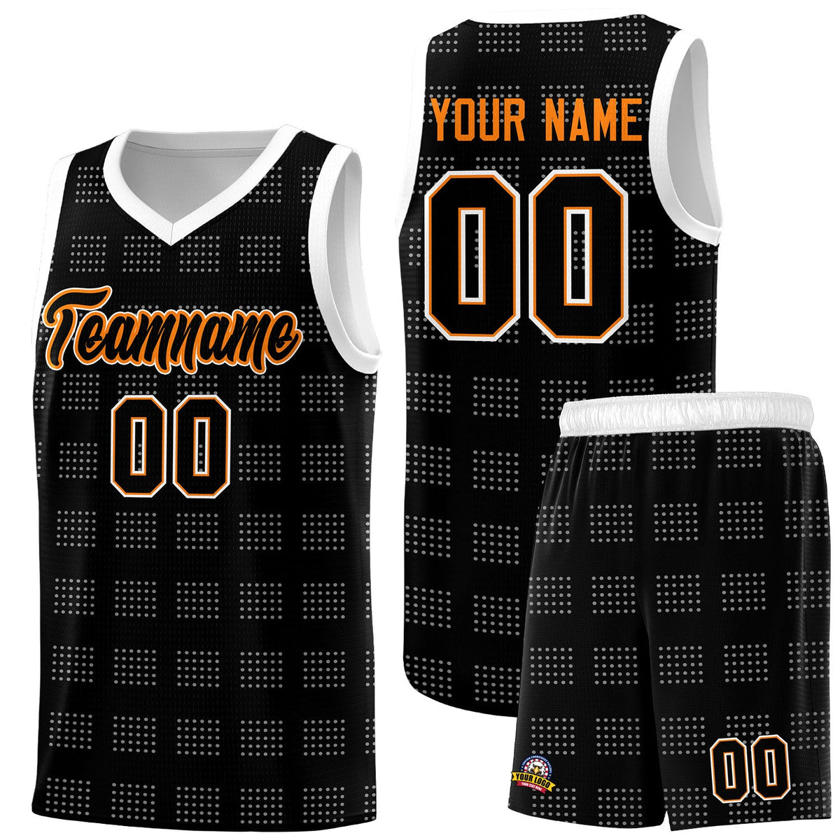 Custom Black White Trailblazer Dot Pattern Sports Uniform Basketball Jersey