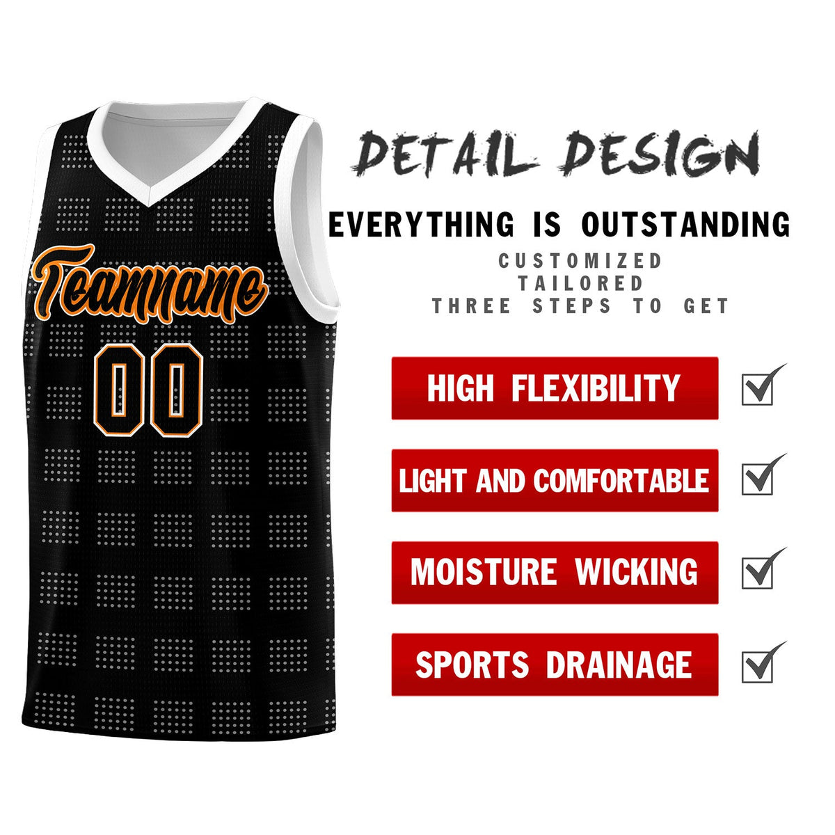 Custom Black White Trailblazer Dot Pattern Sports Uniform Basketball Jersey
