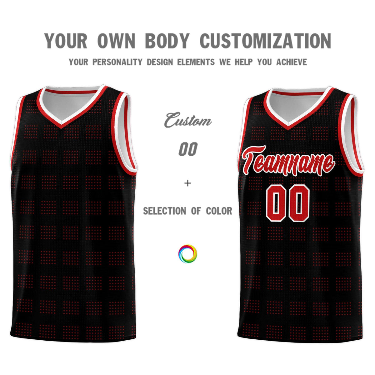 Custom Black Red Trailblazer Dot Pattern Sports Uniform Basketball Jersey