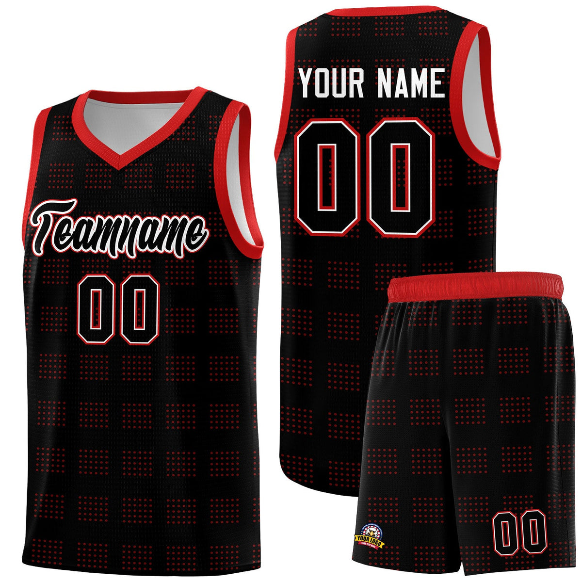 Custom Black Red Trailblazer Dot Pattern Sports Uniform Basketball Jersey