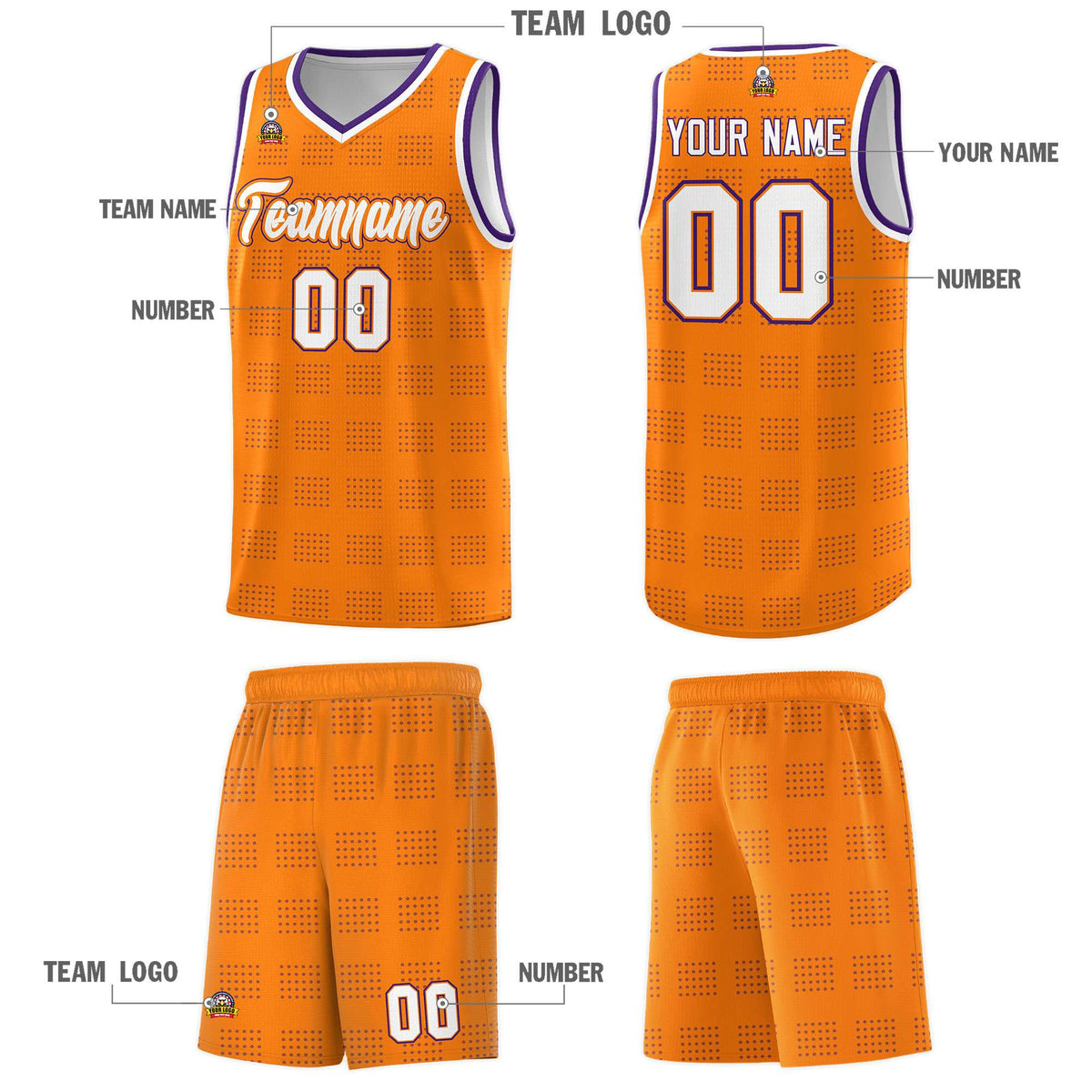 Custom Orange Purple Trailblazer Dot Pattern Sports Uniform Basketball Jersey