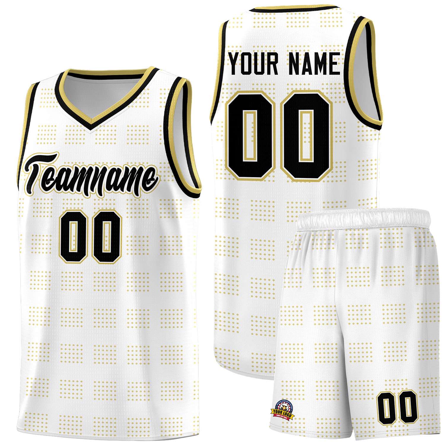 Custom White Old Gold Trailblazer Dot Pattern Sports Uniform Basketball Jersey