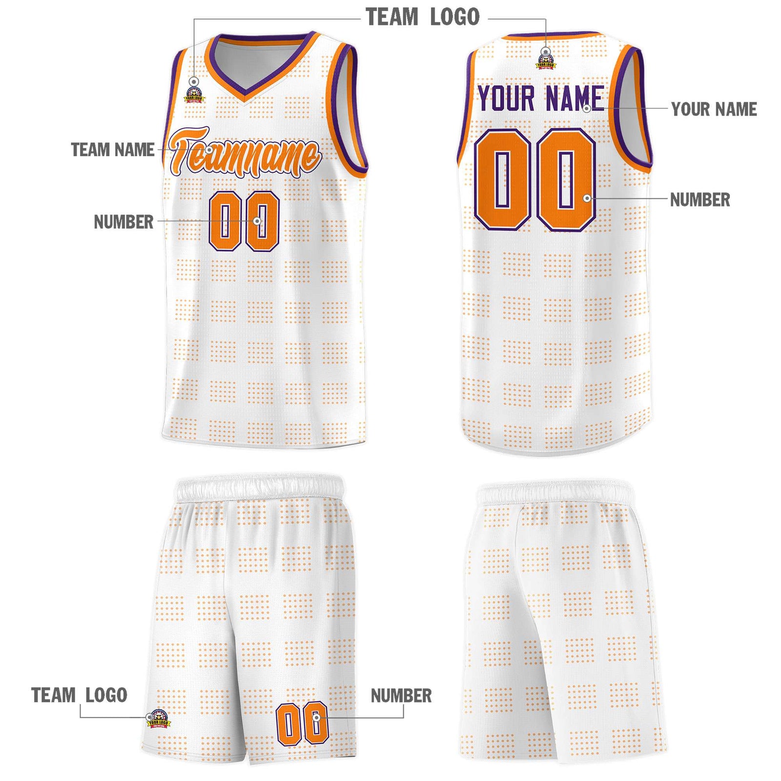 Custom White Orange Trailblazer Dot Pattern Sports Uniform Basketball Jersey