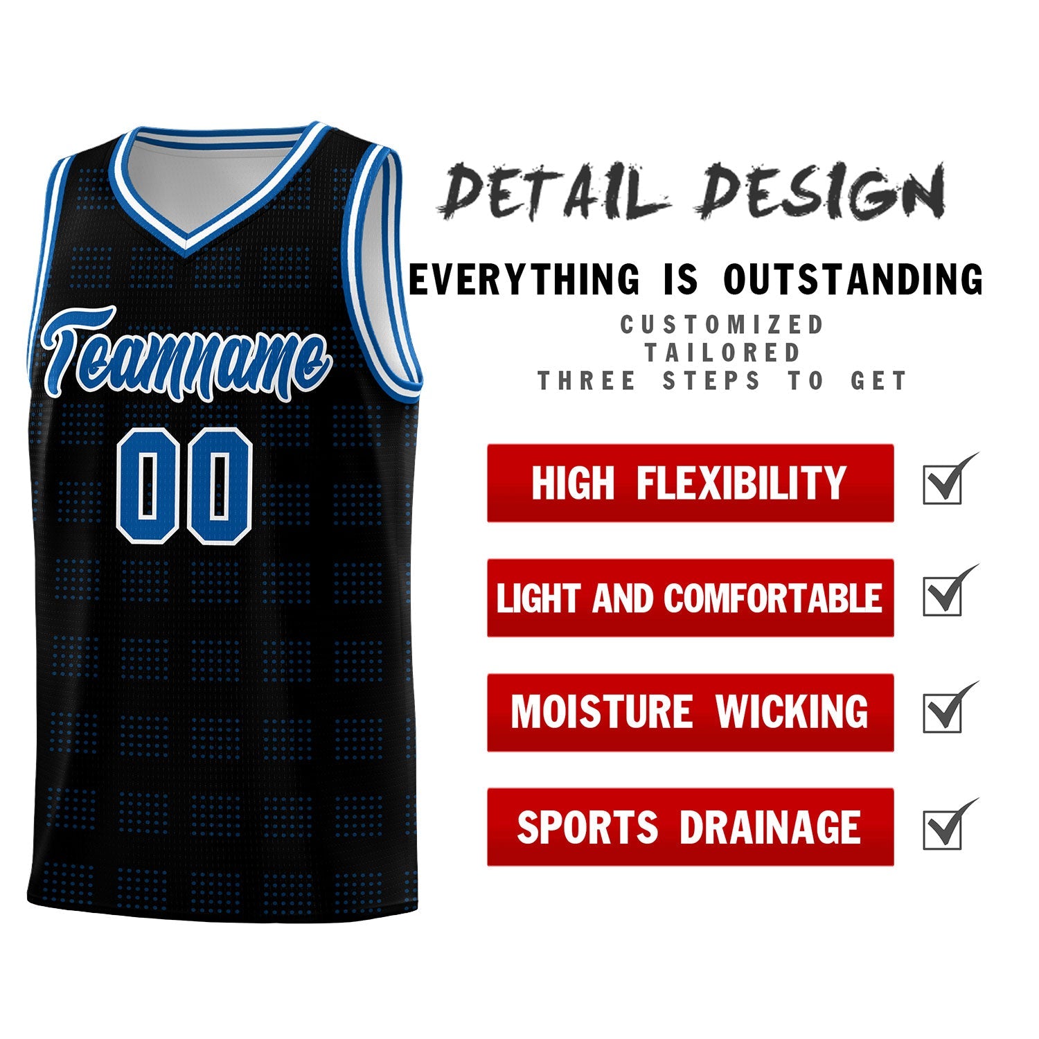 Custom Black Royal Trailblazer Dot Pattern Sports Uniform Basketball Jersey
