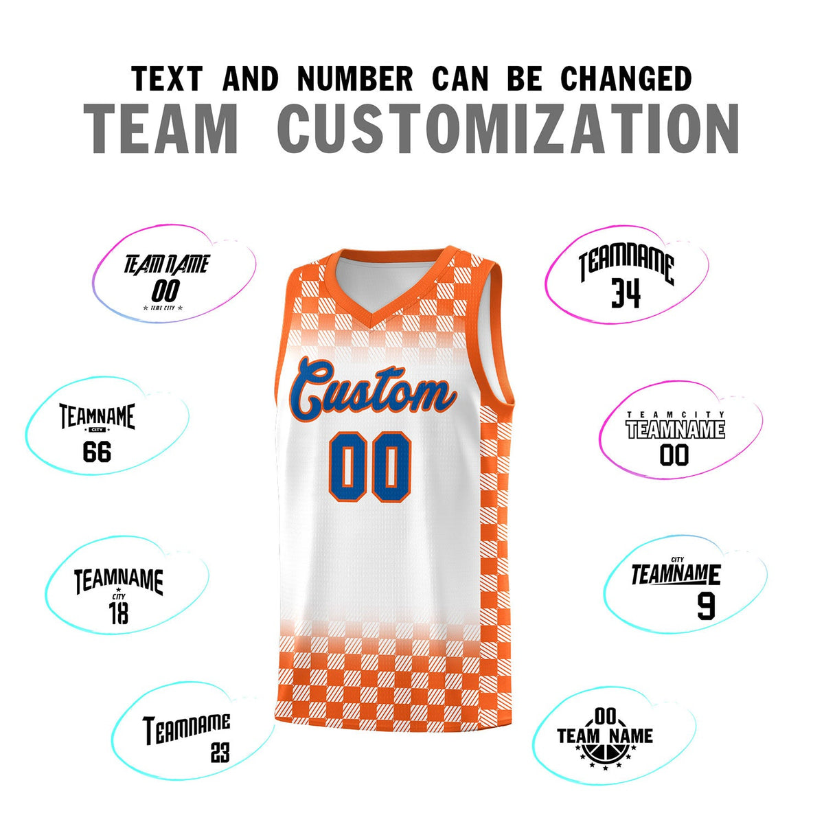 Custom White Orange Classic Plaid Pattern Sports Uniform Basketball Jersey