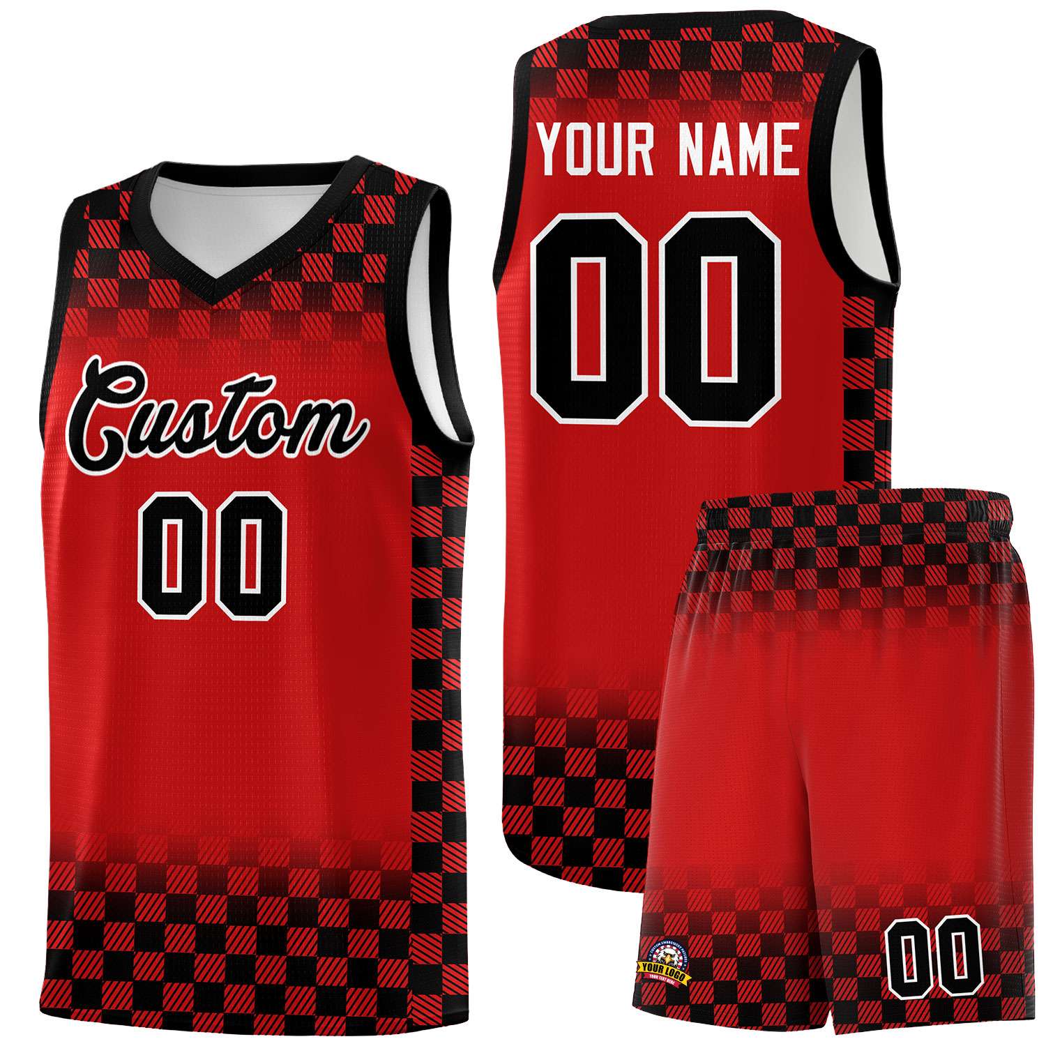 Custom Red Black Classic Plaid Pattern Sports Uniform Basketball Jersey