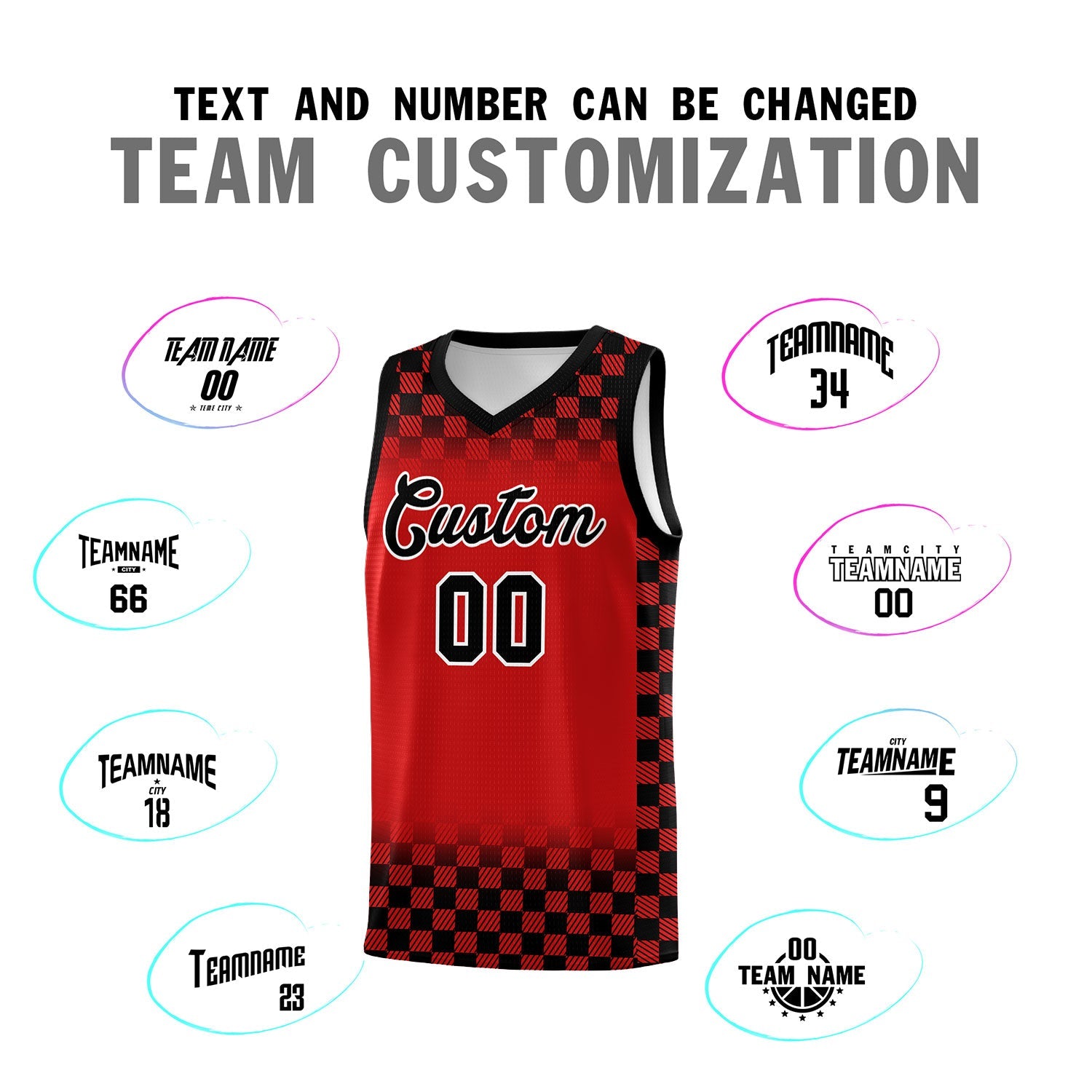 Custom Red Black Classic Plaid Pattern Sports Uniform Basketball Jersey