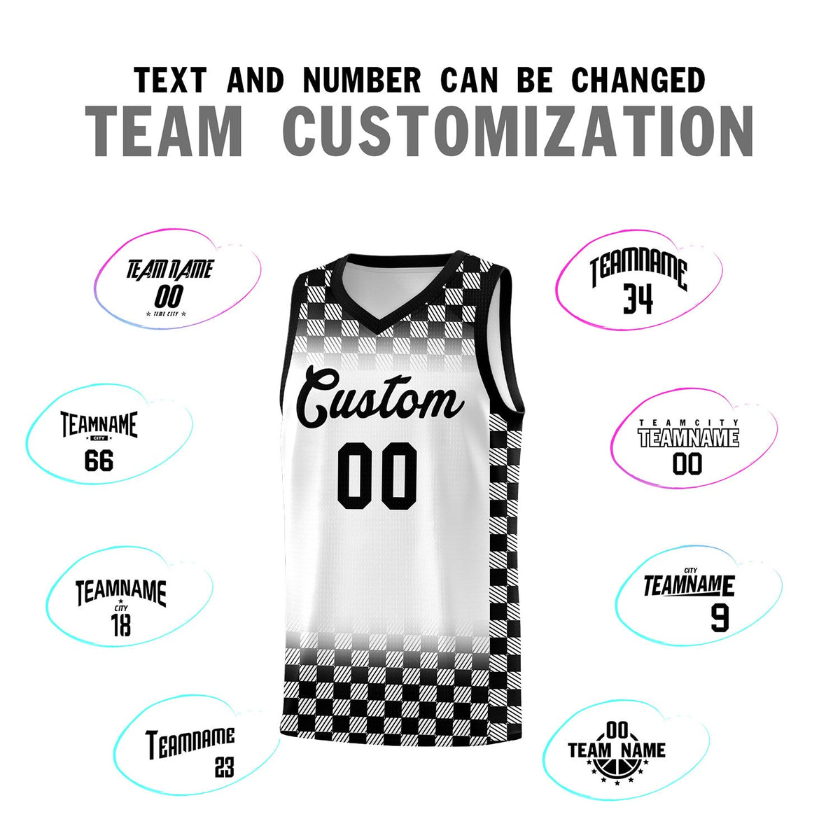 Custom White Black Classic Plaid Pattern Sports Uniform Basketball Jersey