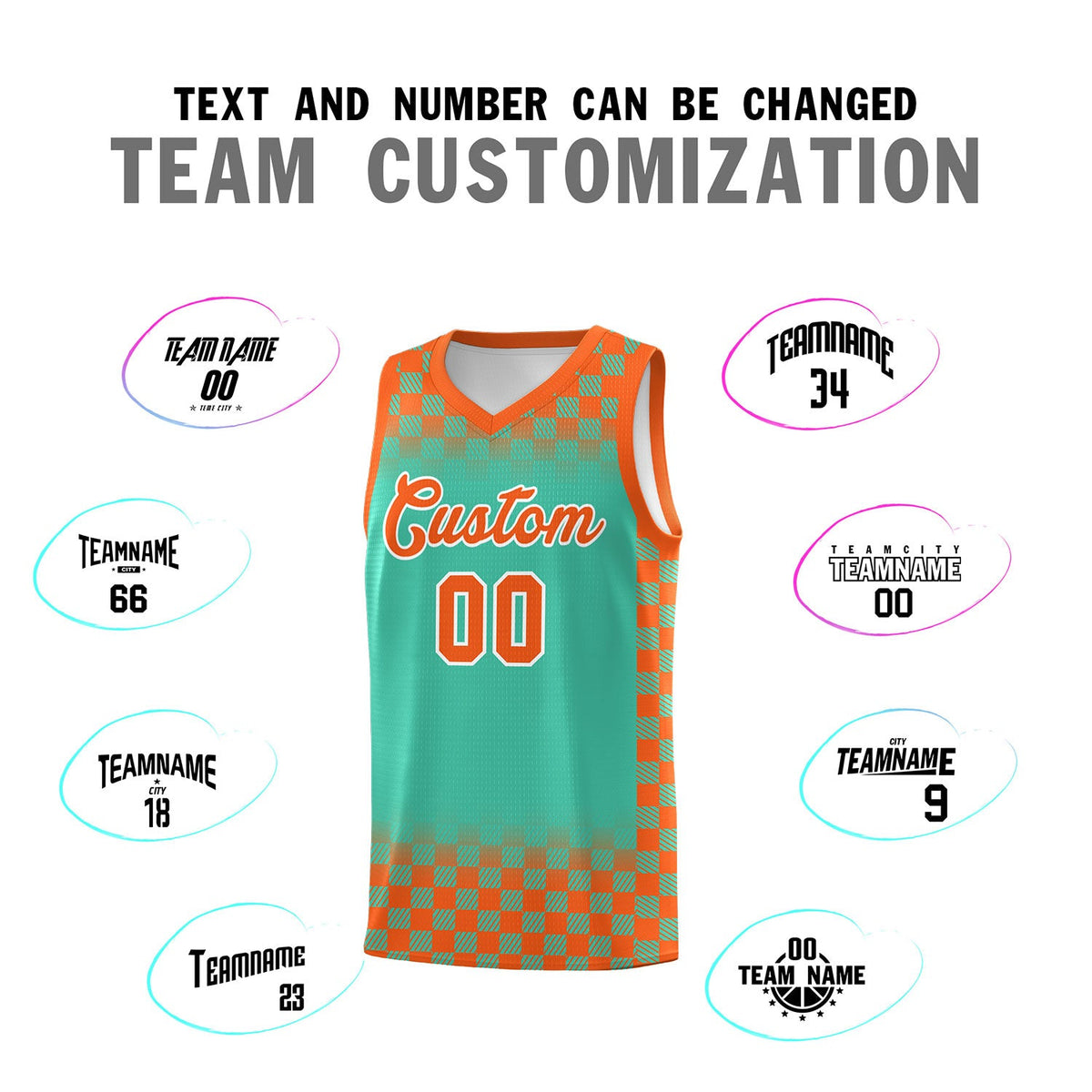 Custom Bright Green Orange Classic Plaid Pattern Sports Uniform Basketball Jersey