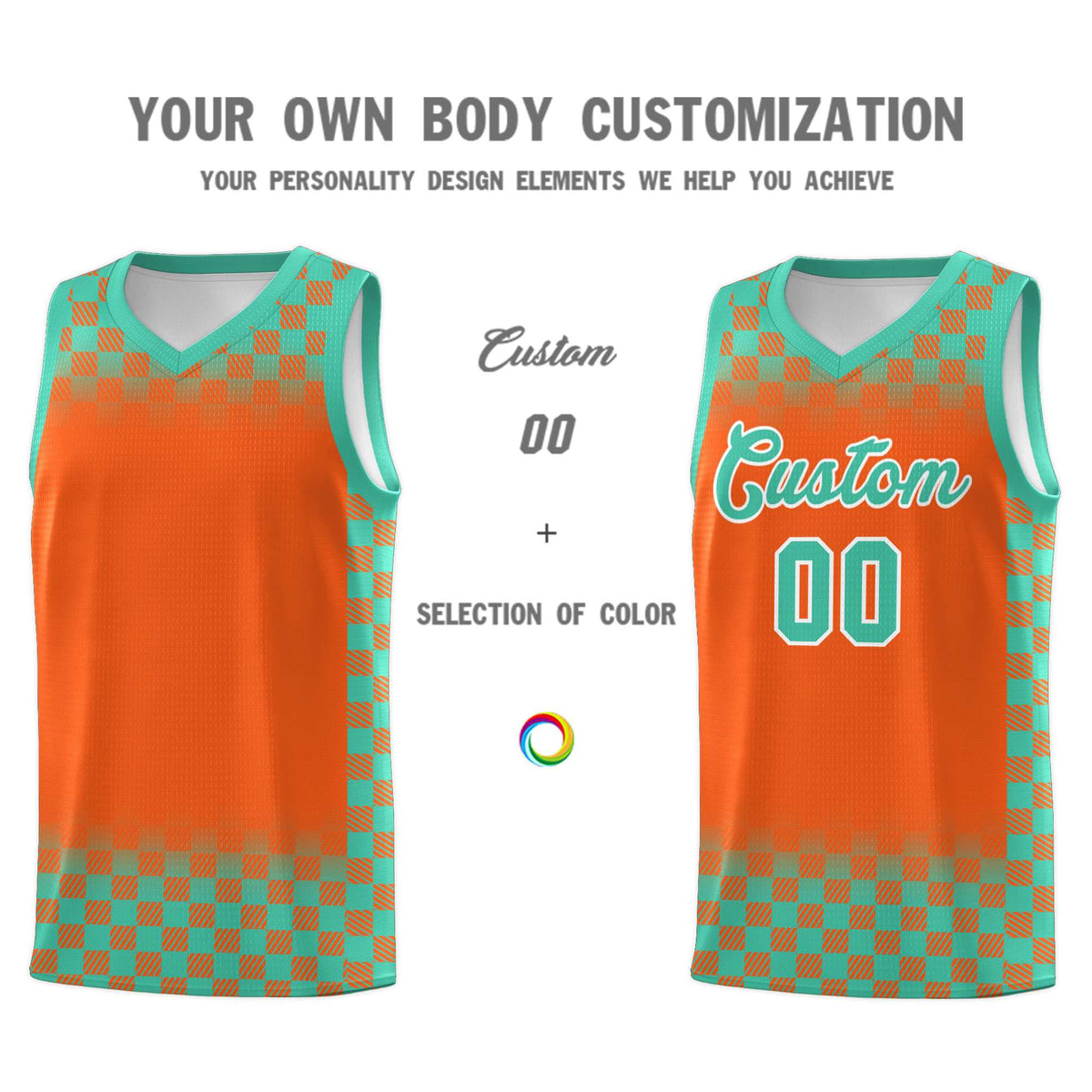 Custom Orange Bright Green Classic Plaid Pattern Sports Uniform Basketball Jersey