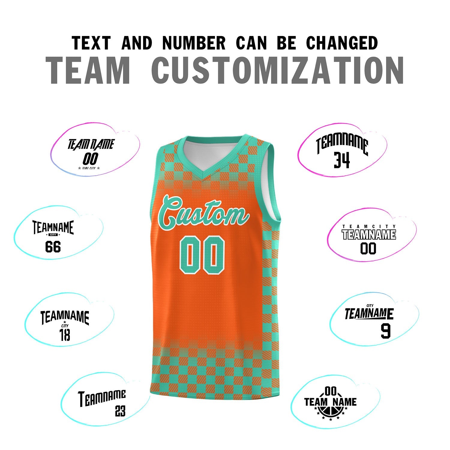 Custom Orange Bright Green Classic Plaid Pattern Sports Uniform Basketball Jersey