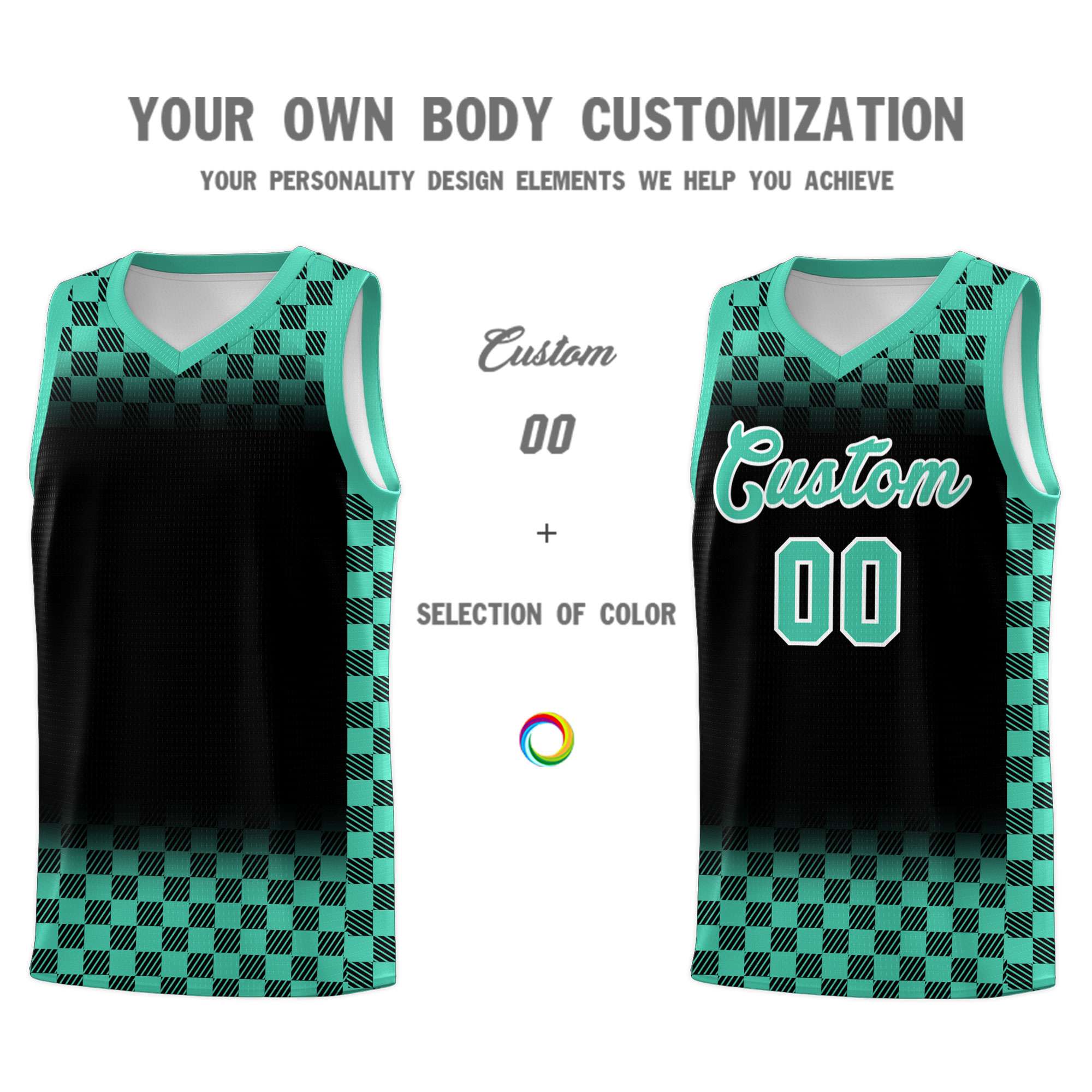 Custom Black Bright Green Classic Plaid Pattern Sports Uniform Basketball Jersey