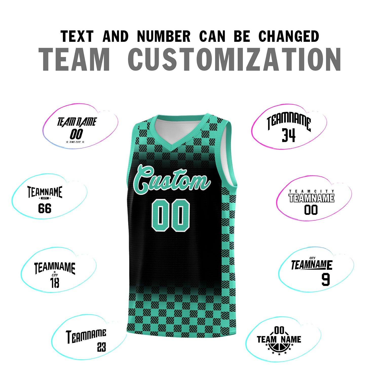 Custom Black Bright Green Classic Plaid Pattern Sports Uniform Basketball Jersey