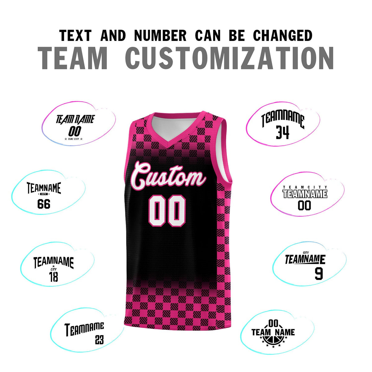 Custom Black Pink Classic Plaid Pattern Sports Uniform Basketball Jersey