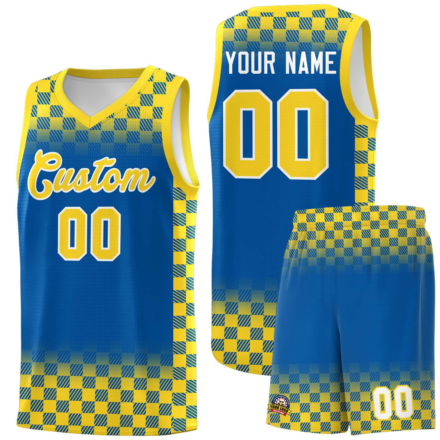 Custom Royal Gold Classic Plaid Pattern Sports Uniform Basketball Jersey