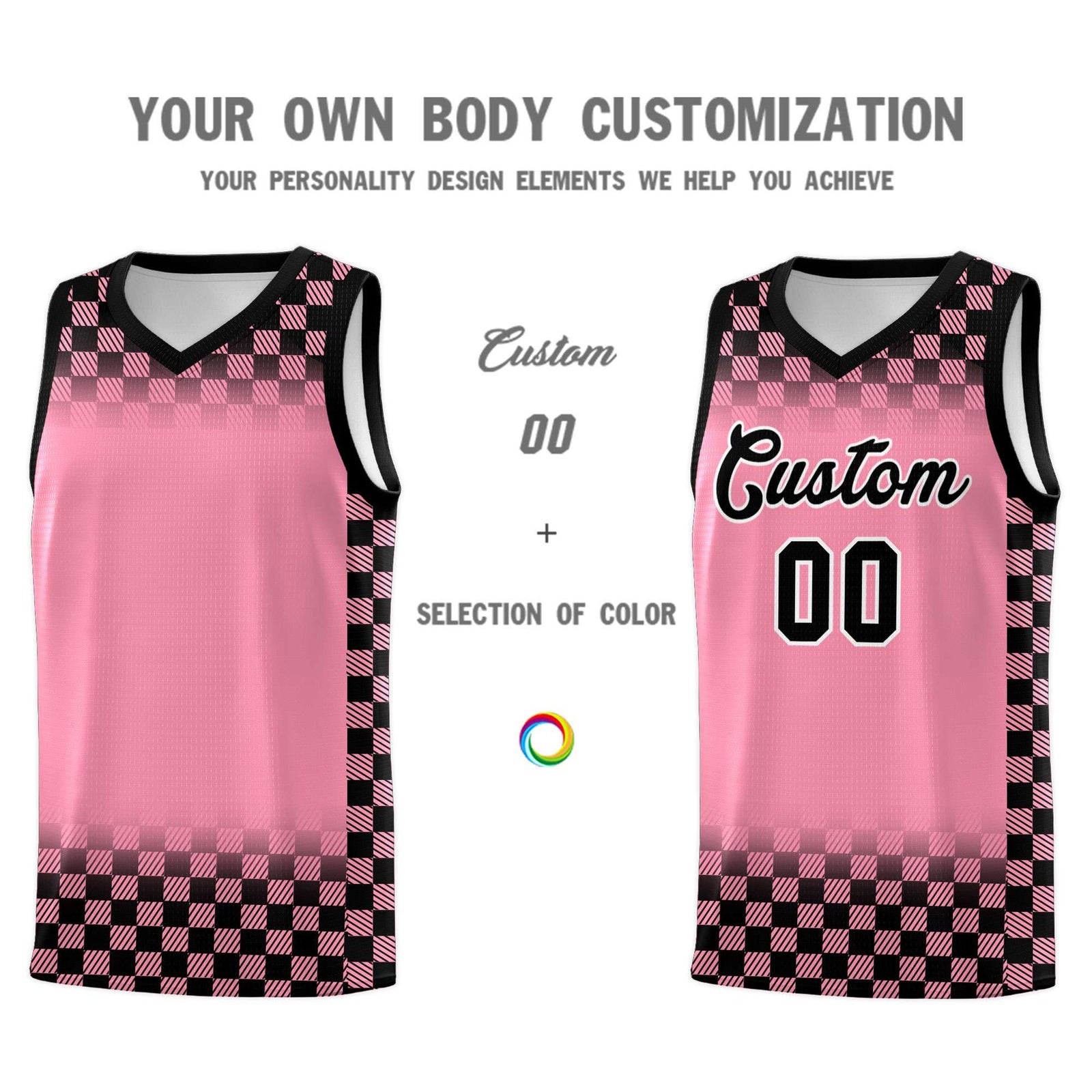 Custom Light Pink Black Classic Plaid Pattern Sports Uniform Basketball Jersey