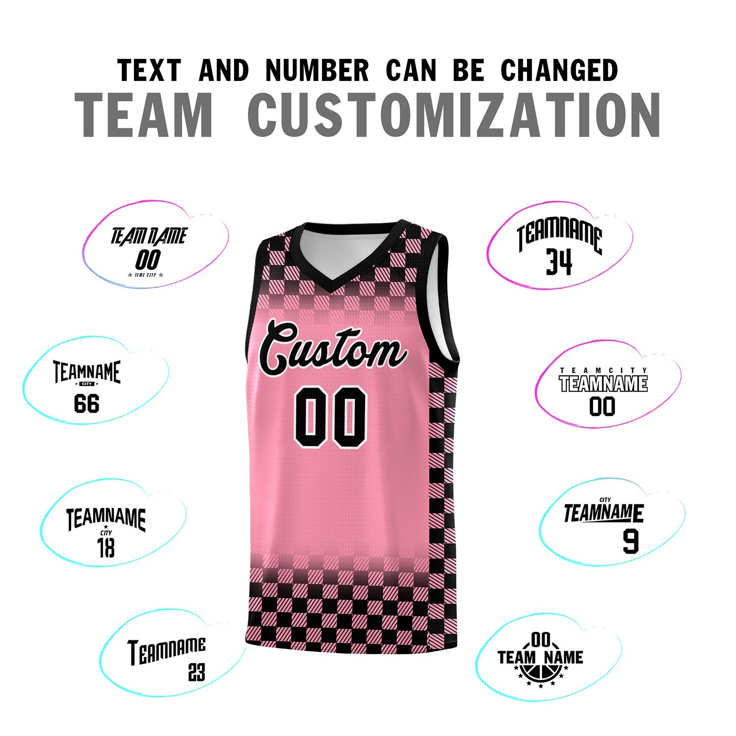Custom Light Pink Black Classic Plaid Pattern Sports Uniform Basketball Jersey