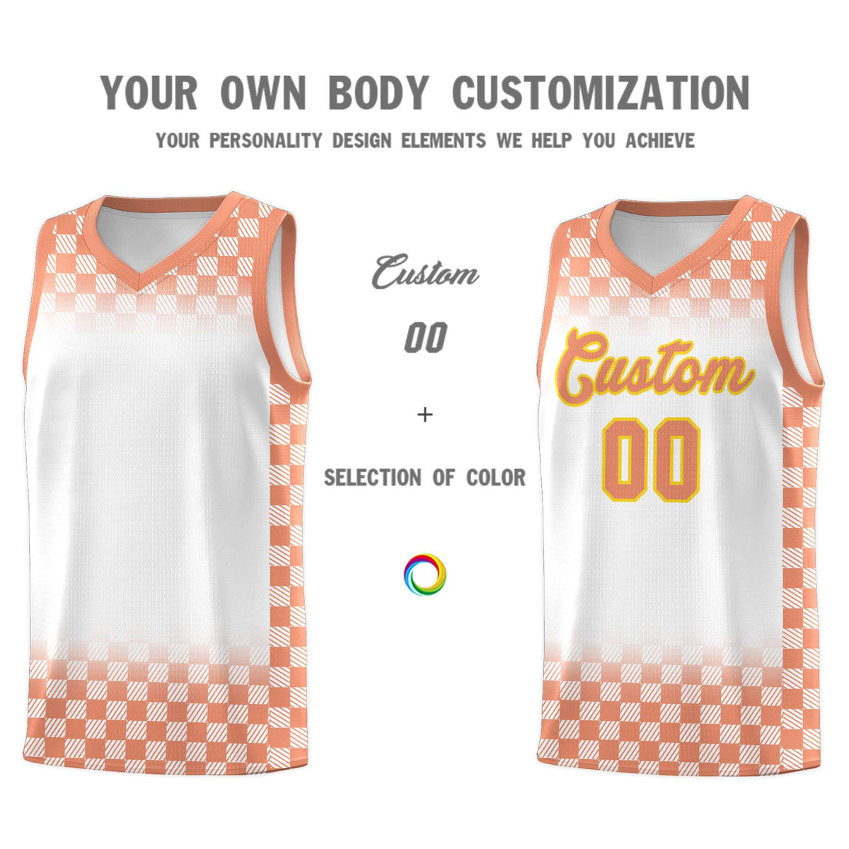 Custom White Light Orange Classic Plaid Pattern Sports Uniform Basketball Jersey