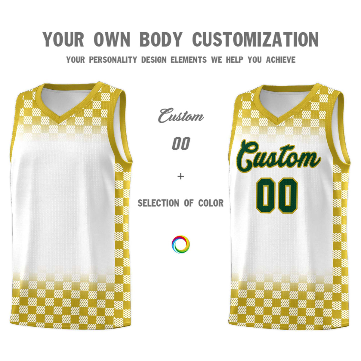 Custom White Old Gold Classic Plaid Pattern Sports Uniform Basketball Jersey